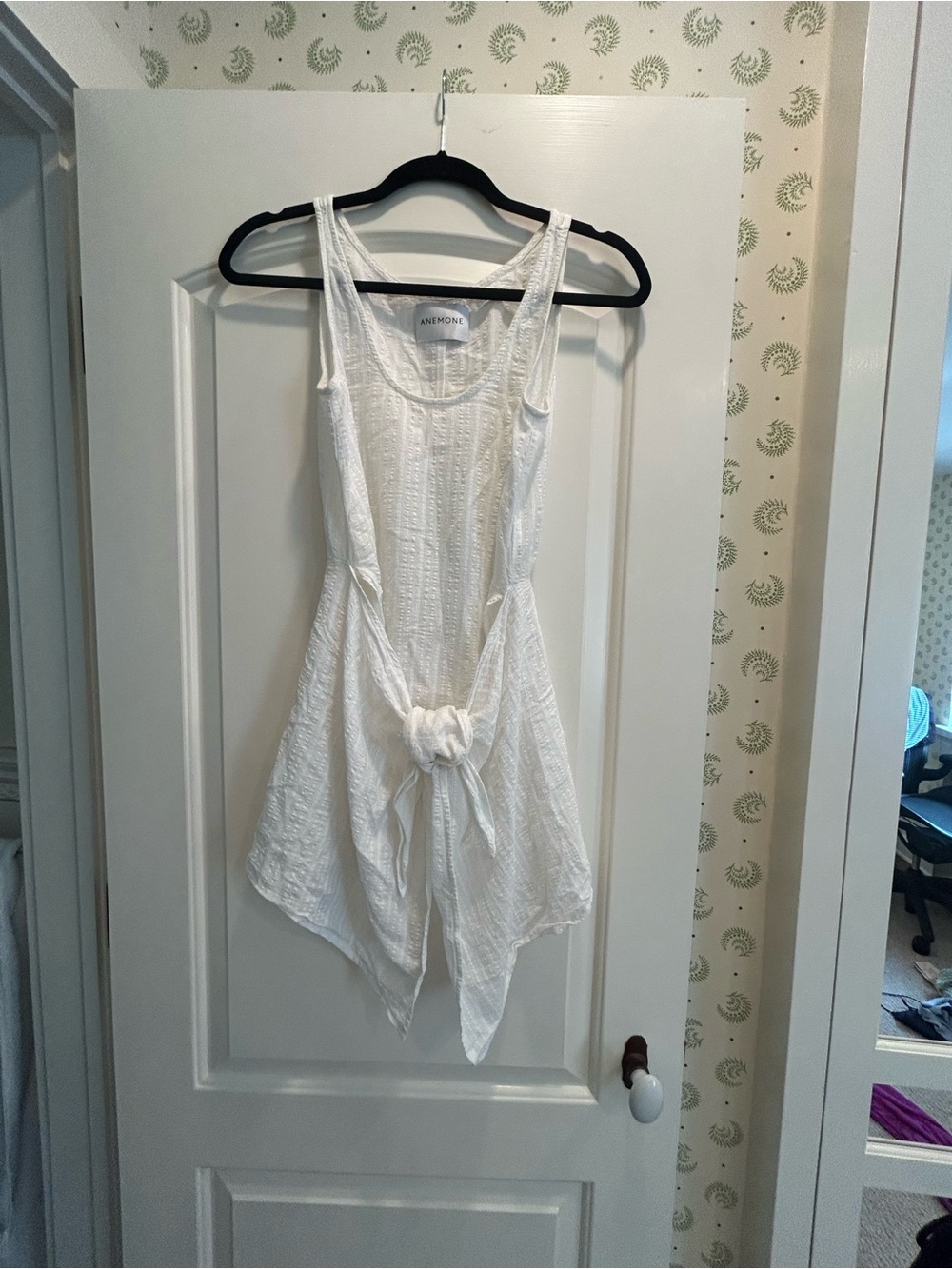 Anemone White Knot-Front Sleeveless Coverup Dress